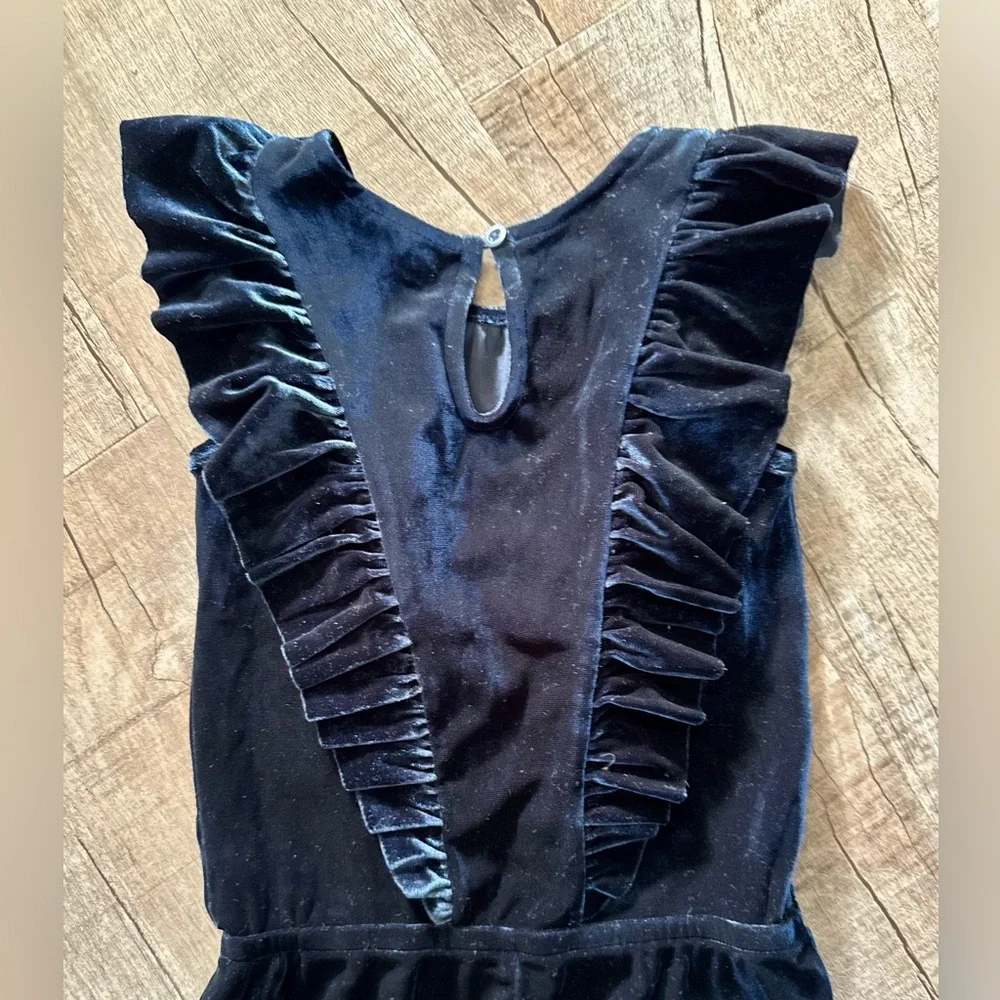 Toddler Girls Velour Jumper 3T‎ Navy Blue Ruffle Sleeveless Soft Stretch